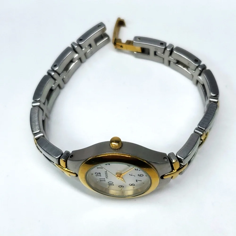 Vintage Fossil F² Watch ES9439 Two Tone Gold Silver Stainless Steel Gold